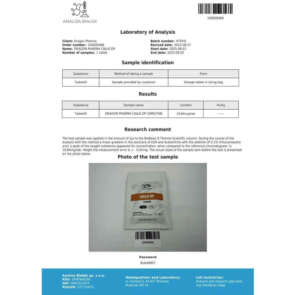 Cialis 20mg Dragon Pharma, Europe