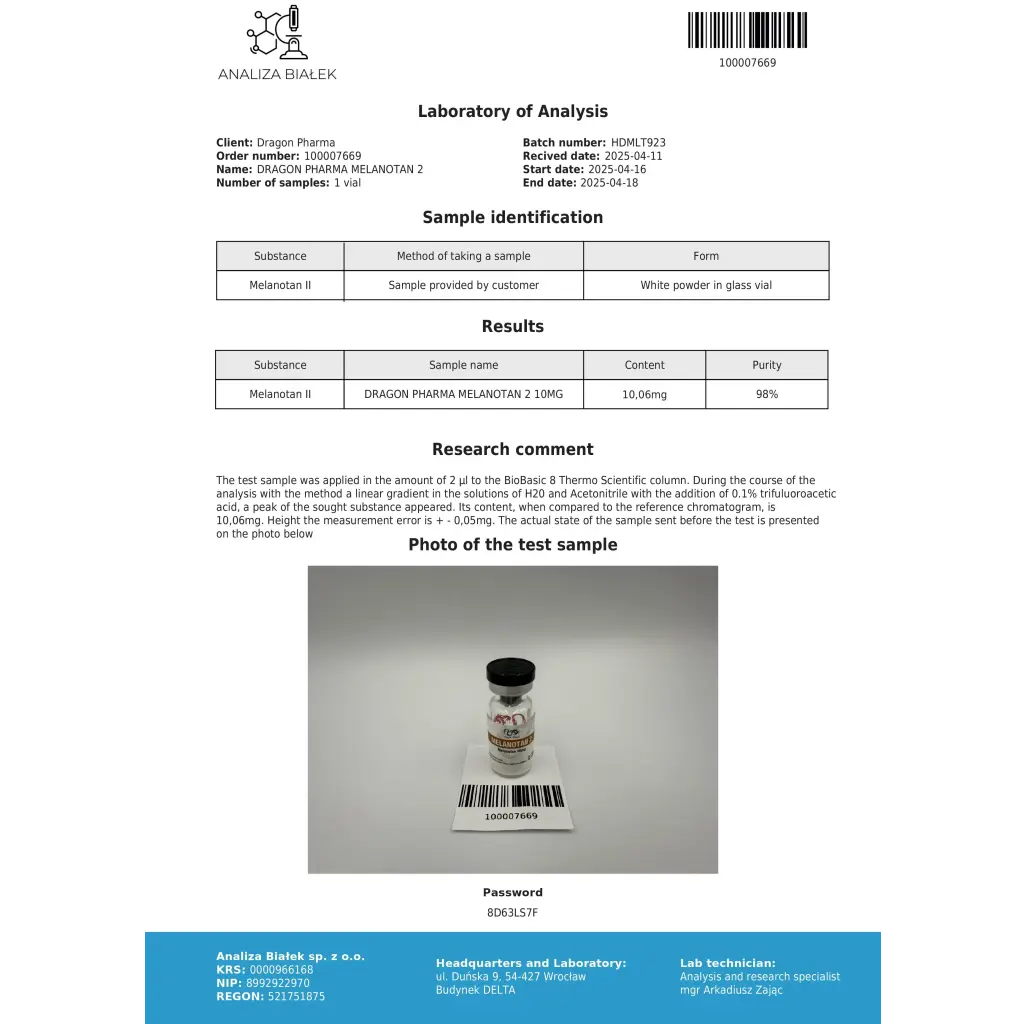 Melanotan 2 10mg Dragon Pharma, Europe