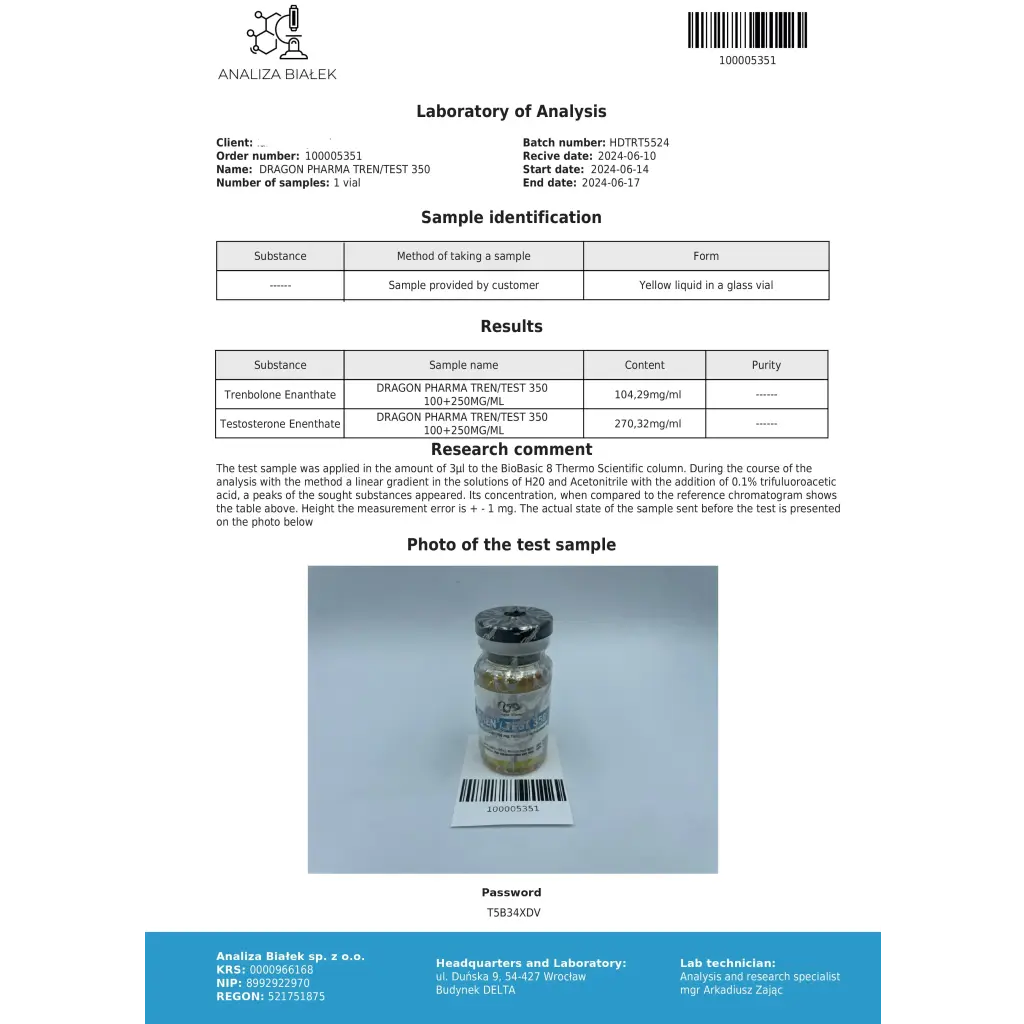 Tren/Test 350 Dragon Pharma, Europe